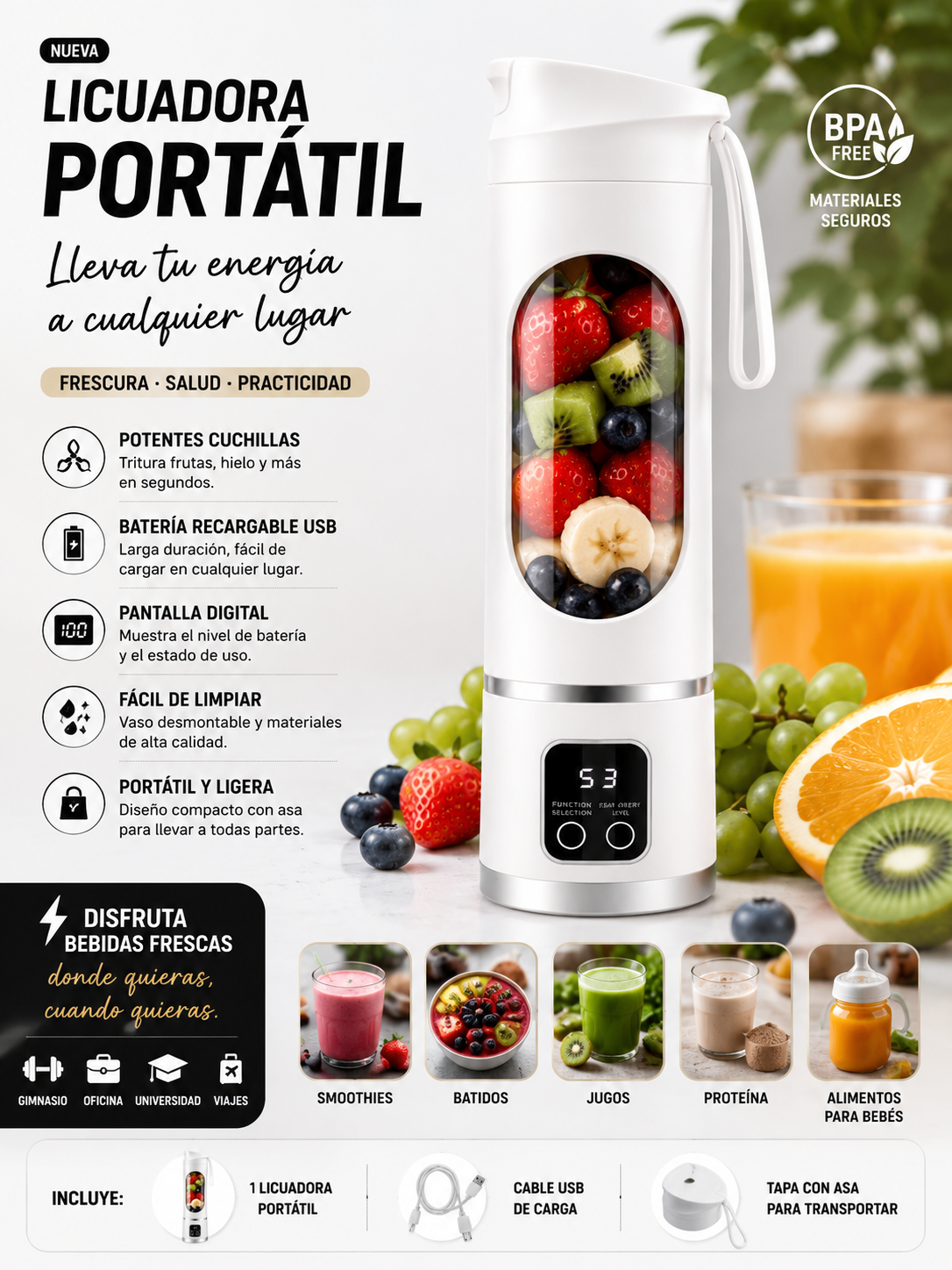 BlendGo™ Pro | Vaso Licuadora Portátil Recargable USB