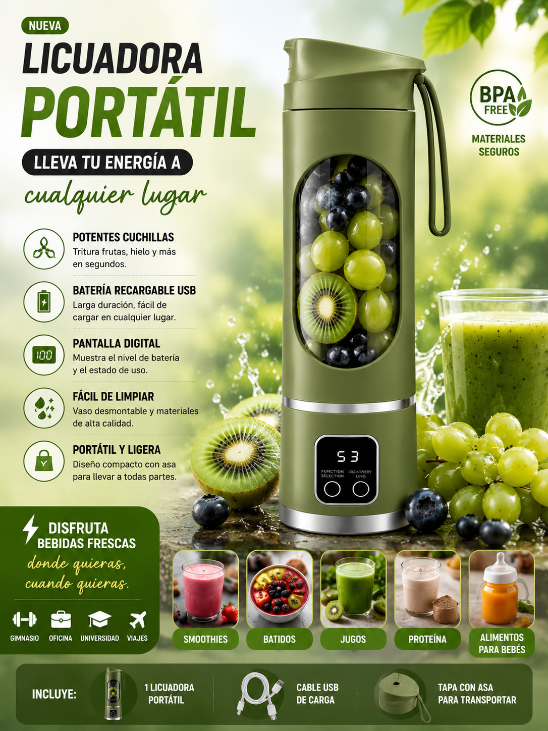 BlendGo™ Pro | Vaso Licuadora Portátil Recargable USB